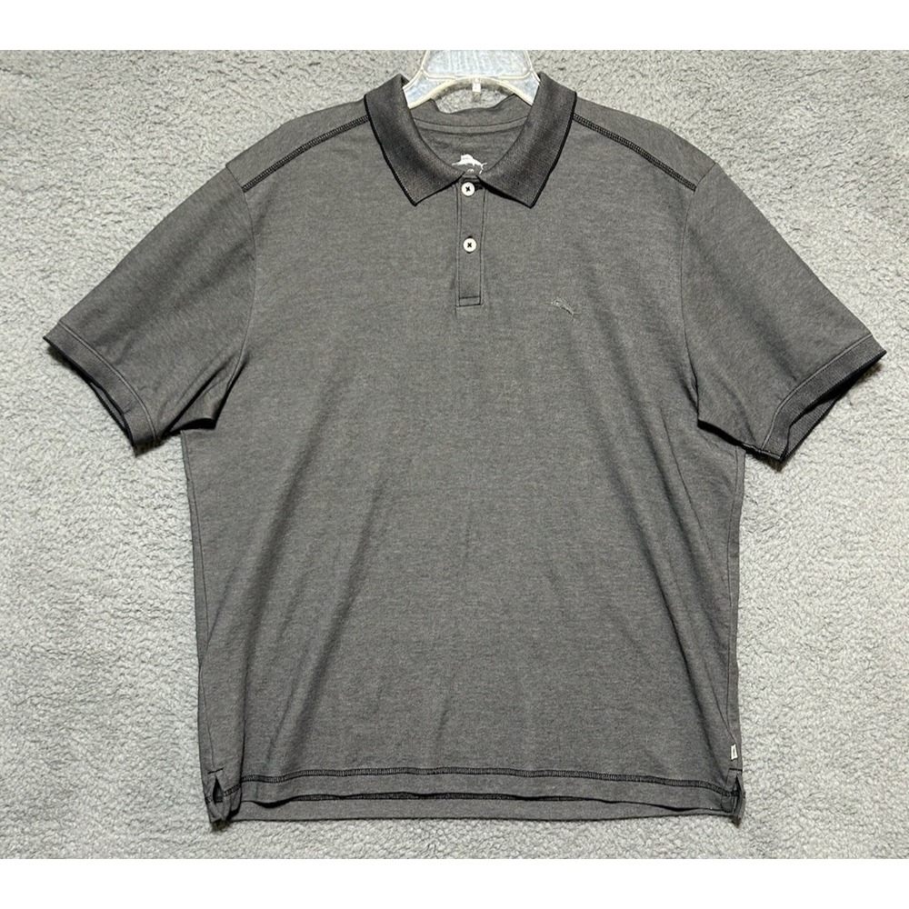 Tommy Bahama Polo Shirt Men Size Large Charcoal Gray Preppy Golf Beach Yacht